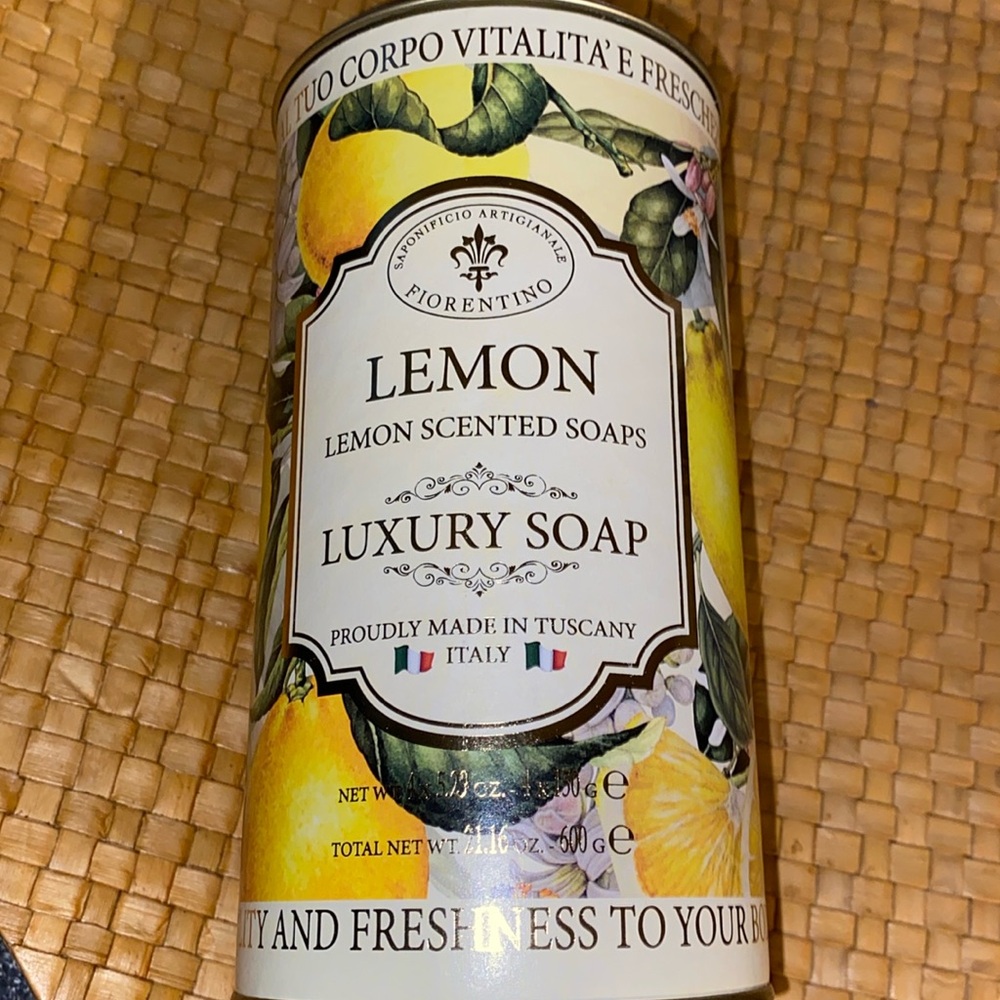 Fiorentino Lemon Scented Soaps, NWOT, 4 count x 5.29 oz each, luxury lemon scent